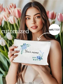 Flowers, Butterflies, Bows, Halloween, Christmas, Clutch, Coin Purse, Toiletries, Makeup Bag, DIY, Send Girlfriend, Valentine's Day, Send Mom, Mother's Day, Travel, Bag, Women's Bag, Travel Essentials, Cloth Bag, Custom Name, Autumn New Fashion, Christmas Gifts, Holiday Essentials - Beige - View 9