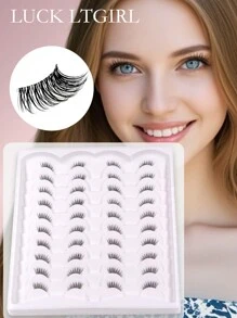 20 Pairs Of 12mm Transparent Stem Natural Style Half-Lashes For Daily Wear And Party - Black - View 1