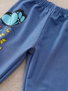 Yierying Young Girl Cute Butterfly Pattern Light Blue Comfortable Casual Pants - Baby Blue - View 6