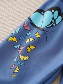 Yierying Young Girl Cute Butterfly Pattern Light Blue Comfortable Casual Pants - Baby Blue - View 5