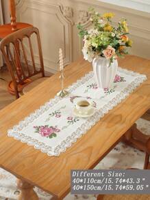 1 tấm vải lanh polyester thêu chữ thập tinh xảo, viền ren rỗng hòa tan trong nước, khăn trải bàn ăn nhà bếp năm mới, miếng lót đĩa, khăn trải bàn, đồ trang trí nhà cửa, tụ họp gia đình, trang trí ngày lễ, trong nhà ngoài trời, bộ đồ trang trí tiệc cưới - Nhiều màu - Xem 6