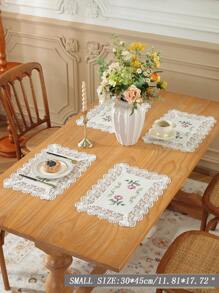 1 tấm vải lanh polyester thêu chữ thập tinh xảo, viền ren rỗng hòa tan trong nước, khăn trải bàn ăn nhà bếp năm mới, miếng lót đĩa, khăn trải bàn, đồ trang trí nhà cửa, tụ họp gia đình, trang trí ngày lễ, trong nhà ngoài trời, bộ đồ trang trí tiệc cưới - Nhiều màu - Xem 7