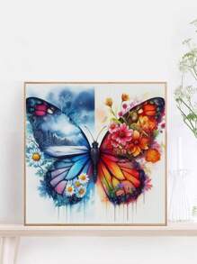 1 套蝴蝶图案十字绣绘画套件，DIY 线工艺品，混合颜色优质线，11CT 十字绣装饰画设计，全套家居装饰刺绣工艺品，适用于入口、书房、卧室装饰，无框 - 彩色 - 查看 3