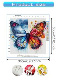 1 套蝴蝶图案十字绣绘画套件，DIY 线工艺品，混合颜色优质线，11CT 十字绣装饰画设计，全套家居装饰刺绣工艺品，适用于入口、书房、卧室装饰，无框 - 彩色 - 查看 2