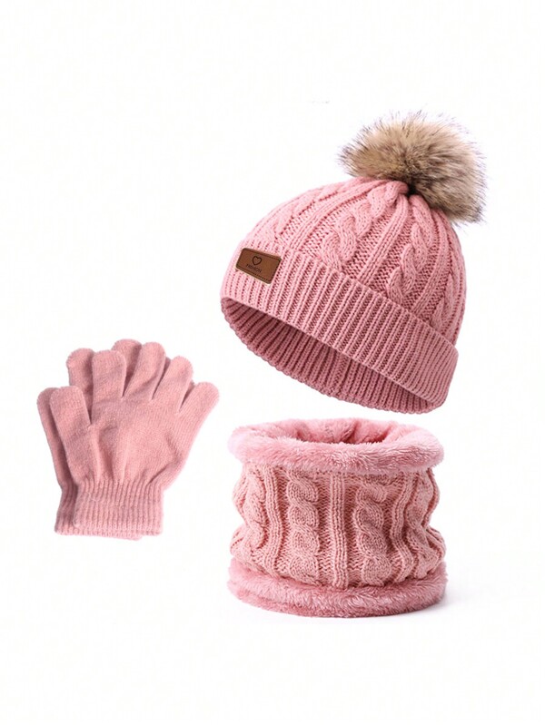 2 Stücke Kinder Warmes Outfit Set, Trendiger, gestrickter Herz-Beanie für kalte Witterung, Herbst/Winter
