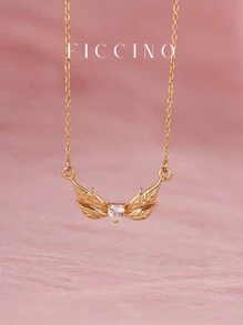 Dây chuyền mặt đá Cubic Zirconia hình trái tim thiên thần FICCINO, thép titan mạ vàng, trang sức O-Chain có thể điều chỉnh độ dài, trang phục hàng ngày dễ thương và đa năng, món quà lý tưởng cho các cô gái và bạn thân, đi kèm hộp quà tặng - 47n/69n - Xem 1