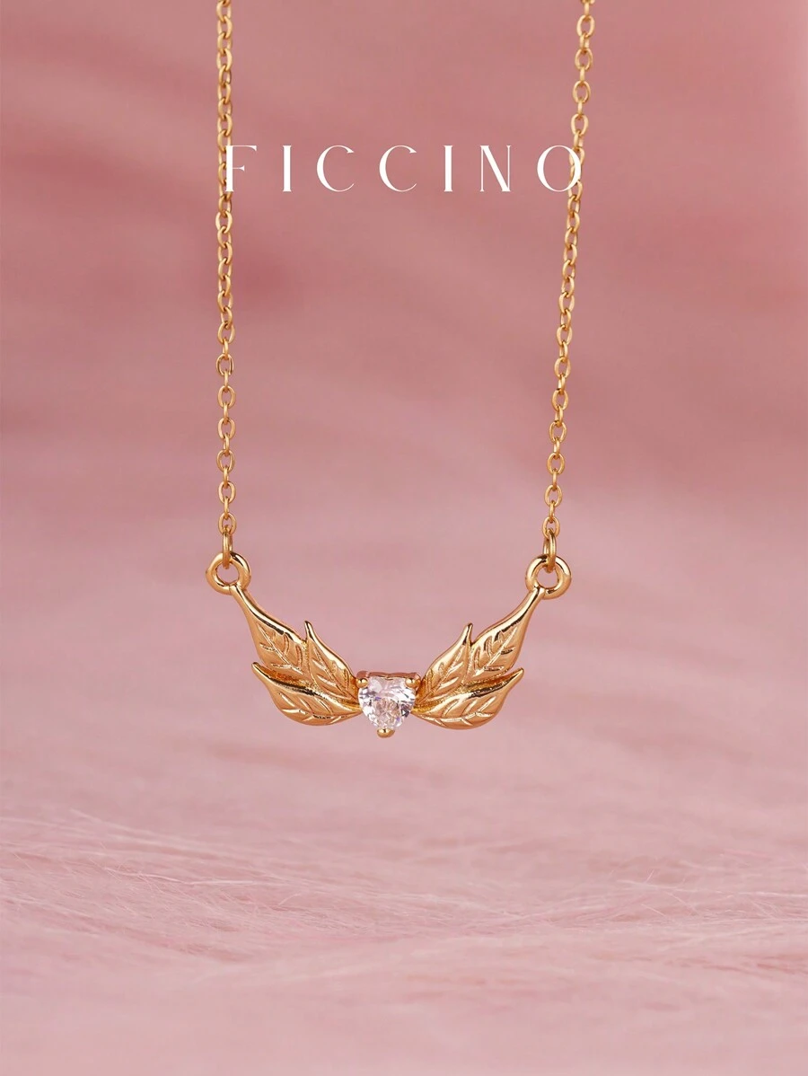 Dây chuyền mặt đá Cubic Zirconia hình trái tim thiên thần FICCINO, thép titan mạ vàng, trang sức O-Chain có thể điều chỉnh độ dài, trang phục hàng ngày dễ thương và đa năng, món quà lý tưởng cho các cô gái và bạn thân, đi kèm hộp quà tặng - 47n/69n - Xem 1