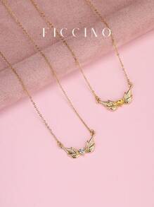 Dây chuyền mặt đá Cubic Zirconia hình trái tim thiên thần FICCINO, thép titan mạ vàng, trang sức O-Chain có thể điều chỉnh độ dài, trang phục hàng ngày dễ thương và đa năng, món quà lý tưởng cho các cô gái và bạn thân, đi kèm hộp quà tặng - 47n/69n - Xem 2