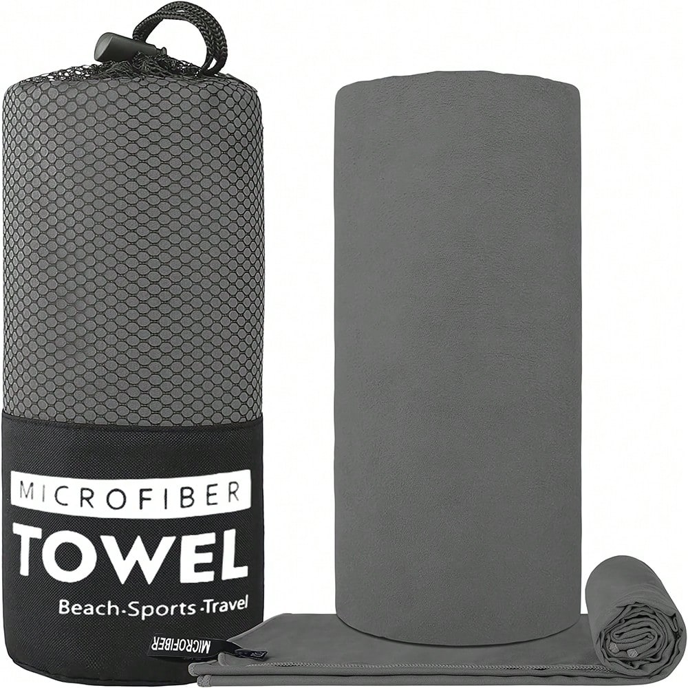 Pieza Toalla de secado rápido de color gris oscuro hecha de microfibra ultra suave, ultra fina y liviana con gran absorción de agua, adecuada para d