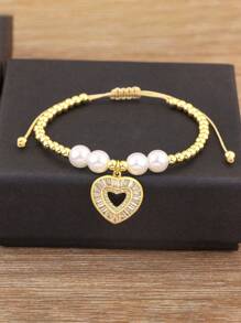 1 件情人节白珍珠 18k 镀金铜串珠手链，女士奢华珠宝，约会礼物 - 金色 - 查看 8