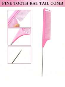 7pcs Comb Set - 1000 Hair Spray, 1pc Triple-Row Teasing Comb, Eyebrow Brush, Steel Needle Comb - Styling Tools For Girls - Pink - View 5