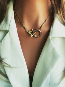 1 chiếc vòng cổ Starburst, vòng cổ Carabiner vàng, vòng cổ xích mắt xích, vòng cổ xích mắt xích có chốt vặn - vàng vàng - Xem 9