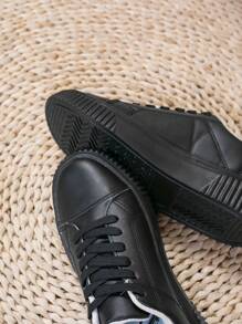 Giày thể thao buộc dây trang trí giản dị cho nữ, giày trượt ván - Đen và trắng - Xem 7