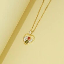 1 件独特设计心形铜镶嵌锆石优雅女士项链，通勤日常佩戴的经典配饰，送给女朋友的情人节礼物 - 愛心 - 查看 7