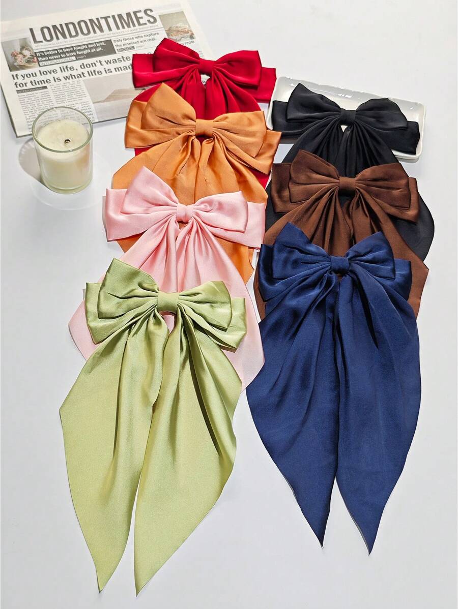 7 chiếc nơ cài tóc lớn có đuôi dài kẹp tóc bằng vải satin mềm mại dành cho phụ nữ kẹp tóc lớn kẹp kim loại nơ thẩm mỹ cho phụ nữ mặc hàng ngày - Nhiều màu - Xem 1