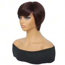 Tóc giả cắt Pixie Tóc giả xoăn ngắn Tóc giả cắt nhiều lớp Tóc giả cắt tóc giả bằng máy Tóc giả màu đen tự nhiên cho phụ nữ - Màu Tím - Xem 5