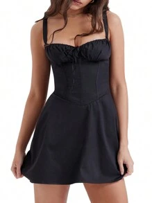 Women's Summer Corset Mini Dress Lace Up Backless A-Line Flowy Sundress Going Out  Fashion Party Dresses Graduation Dresses For Women - 黑色 - 查看 3