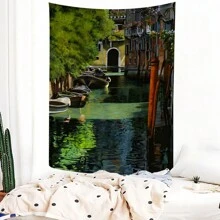 1 件美学威尼斯绘画挂毯自然风景壁挂适用于卧室客厅家居装饰 90g 可水洗 79x59 英寸大型挂毯派对装饰室内外均可，男士礼物包含免费安装包 - 彩色 - 查看 2