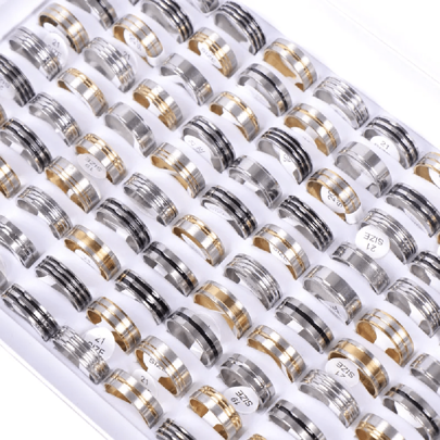 Set de 20 anillos de acero inoxidable con rayas de moda para mujeres y hombres, de colores mixtos, joyería simple perfecta para variedad de estilos y regalos
