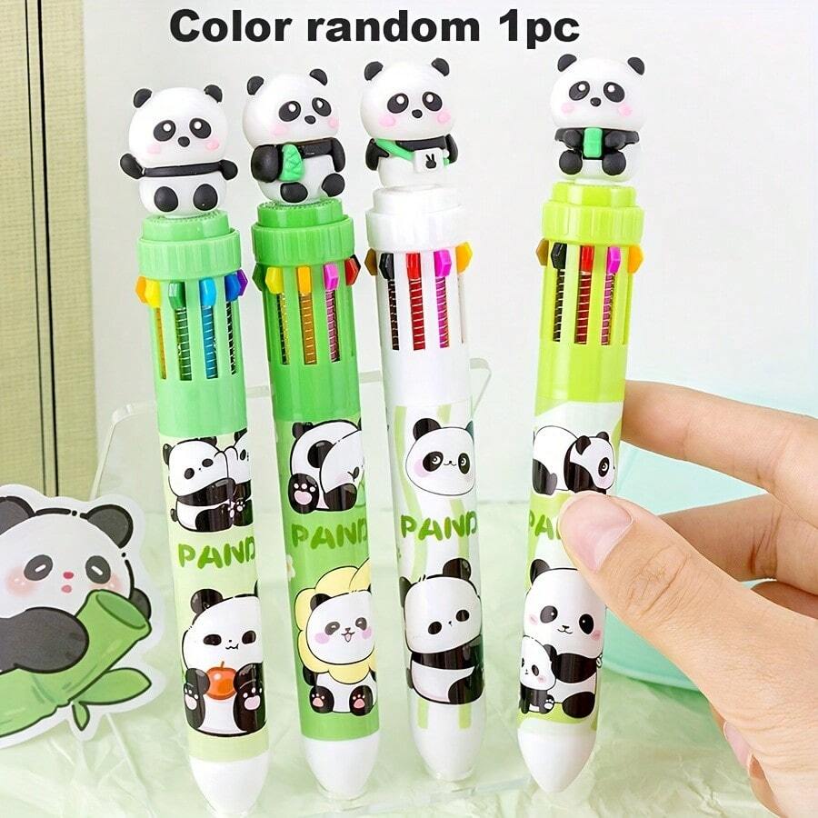1 chiếc bút bi thiết kế hình gấu trúc màu ngẫu nhiên, 10 màu văn phòng phẩm hợp thời trang - Nhiều màu - Xem 1