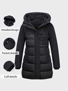 Risissida Up With Our Women's Minimalist Hooded Padded Coat - Perfect Puffer Jacket For Autumn/Winter With Convenient Pockets! - Black - View 1