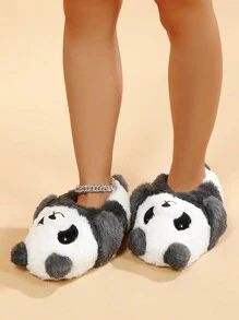 Papuci de casă pentru femei cu desene animate drăguțe cu panda, pantofi de interior antiderapanți, papuci de maternitate cu talpă de cauciuc caldă, papuci de cuplu pentru iarnă, pantofi cu blană, papuci amuzanți