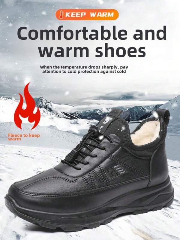 Botas de nieve acolchadas para personas mayores en invierno, antideslizantes, a prueba de viento, resistentes al agua, cómodas, ligeras, tallas grandes, negro