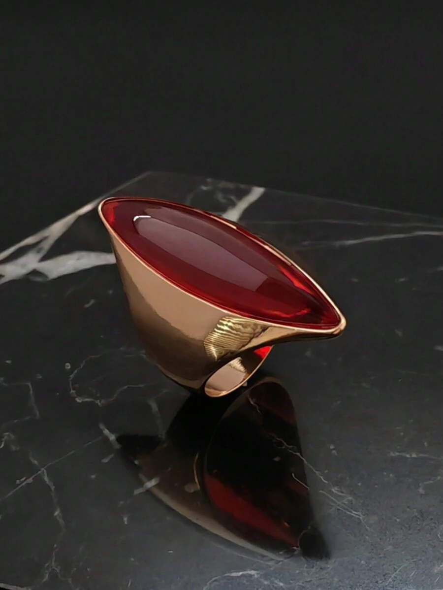 High-Quality Luxury Elegant Gold-Tone Artificial Red Crystal Simulated Ruby Ring, Suitable For European, Middle Eastern And American Women - Gold Ring - View 1