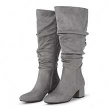 Women's Slouchy Suede Slip On Knee High Dressy Boots