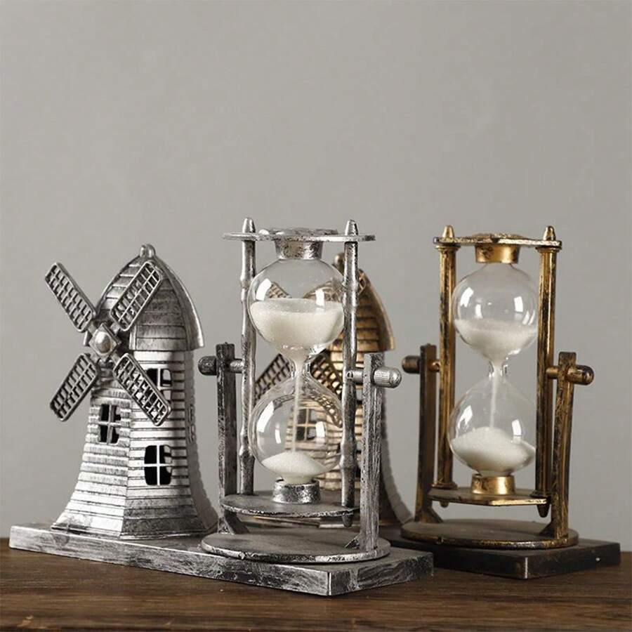 1 đồ trang trí cổ điển sáng tạo, đồ trang trí văn phòng, ngọn hải đăng đồng hồ cát cối xay gió bằng sắt trang trí nghệ thuật - Nhiều màu - Xem 1