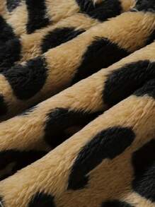 Young Girl Leopard Print Warm Winter Jacket With Cute Bear Ear Hood, Zipper Closure And Pockets, Thick And Insulated - Coffee Brown - View 7