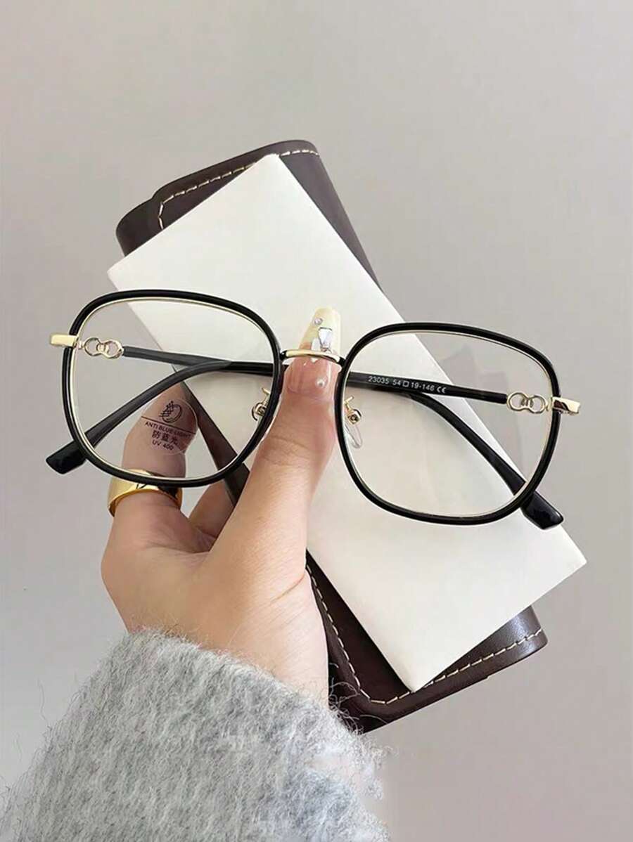 1 chiếc kính kim loại gọng vuông phong cách Hàn Quốc, trang trí bằng đá giả, kính cận, thời trang, nhiều màu sắc cho nam và nữ
