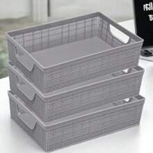 Kit 3 Stackable Plastic Organizer Baskets 2 Liters Kitchen Bathroom Kitchen - Grey - View 1