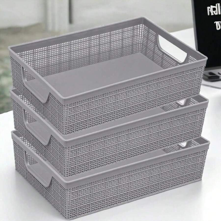 Kit 3 Stackable Plastic Organizer Baskets 2 Liters Kitchen Bathroom Kitchen - Grey - View 1