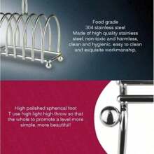 Rejilla para tostadas, soporte de pan para restaurantes de 6 rebanadas en acero inoxidable, herramienta de exhibición de comida de muestra para el hogar, cocina y restaurantes - Plateado - Ver 7