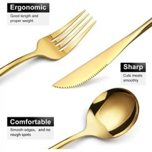 24 Pieces Gold Stainless Steel Cutlery Fork Spoon Knife Table Spoon - NEXUS MARKET - Vàng - Xem 6