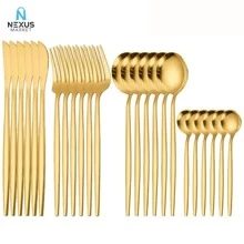 24 Pieces Gold Stainless Steel Cutlery Fork Spoon Knife Table Spoon - NEXUS MARKET - Vàng - Xem 1