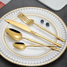 24 Pieces Gold Stainless Steel Cutlery Fork Spoon Knife Table Spoon - NEXUS MARKET - Vàng - Xem 2