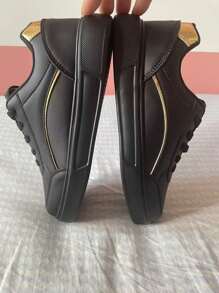 Giày thể thao nữ màu trắng thời trang mới mùa xuân và mùa hè năm 2024, giày lưu hóa đế mềm nhẹ, giày thể thao màu trắng đa năng - vàng đen - Xem 6