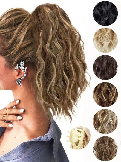 14 tum syntetiskt lockigt kloklipp hästsvans mode daglig användning kort hårstycke fluffigt löshår med pigtail hårförlängningar hög temperatur värmebeständig elegant halloween högtidserbjudande