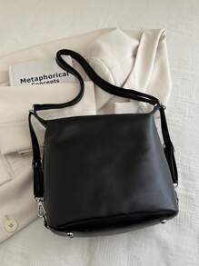 韩版休闲大容量麂皮女式流浪包，2024春夏新款优雅时尚单肩包、旅行包、背包，适合上学/多用途 - 黑色 - 查看 7