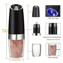 Máy xay muối và tiêu điện Gravity - Bộ máy xay muối và tiêu có đèn LED, vận hành tự động bằng một tay, độ thô có thể điều chỉnh, lọ đựng gia vị, dụng cụ nhà bếp, quà tặng Giáng sinh và Halloween (không có pin), quà tặng Halloween - 2 cái - Xem 3