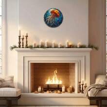 1 件木制水母设计装饰磨砂玻璃圆形花环，公寓装饰，父亲节礼物，圣诞节/新年装饰标志，圣诞节/新年礼物，多种风格 - 彩色 - 查看 3