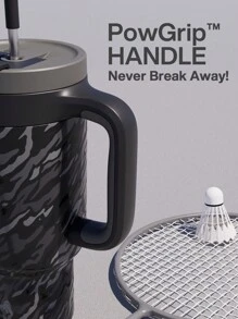 Powcan 40盎司真空保温水瓶，带盖和吸管，不锈钢保温旅行杯，保冷34小时或保温10小时，便携式，适合户外露营（迷彩） - 黑色 - 查看 5