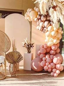 60个10英寸复古腮红粉色气球，包含灰粉色、金属铬色、玫瑰金、白色、裸色，适用于新娘派对、婴儿派对、女孩派对、波西米亚风生日派对、婚礼装饰。 - 彩色 - 查看 4