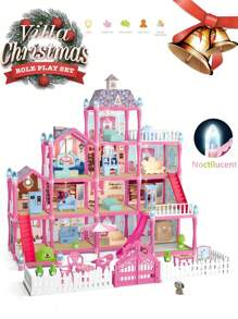 儿童梦幻城堡游戏屋玩具，适合女孩，组装娃娃别墅游戏屋，生日/圣诞礼物 - 彩色 - 查看 10