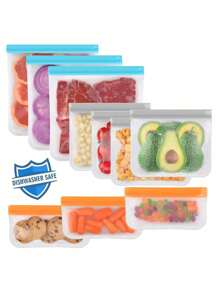 10/24 件硅胶可重复使用拉链袋，防漏冷冻袋，午餐食品储存袋，腌制食品，旅行 - 彩色 - 查看 12