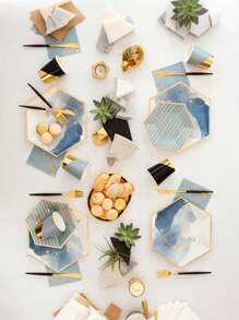 8/16 件水蓝色六角形铝箔纸盘 - 儿童生日、婚礼和庆典的一次性派对用品 - 非常适合蛋糕、水果和下午茶 - 彩色 - 查看 1