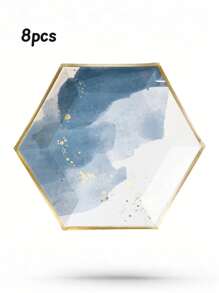8/16 件水蓝色六角形铝箔纸盘 - 儿童生日、婚礼和庆典的一次性派对用品 - 非常适合蛋糕、水果和下午茶 - 彩色 - 查看 5