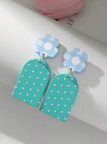 1 对新款女士优雅简约风格花卉波尔卡圆点印花长款亚克力耳环，采用粘土纹理饰面，适合日常佩戴 - 圓點印花耳環 - 查看 8